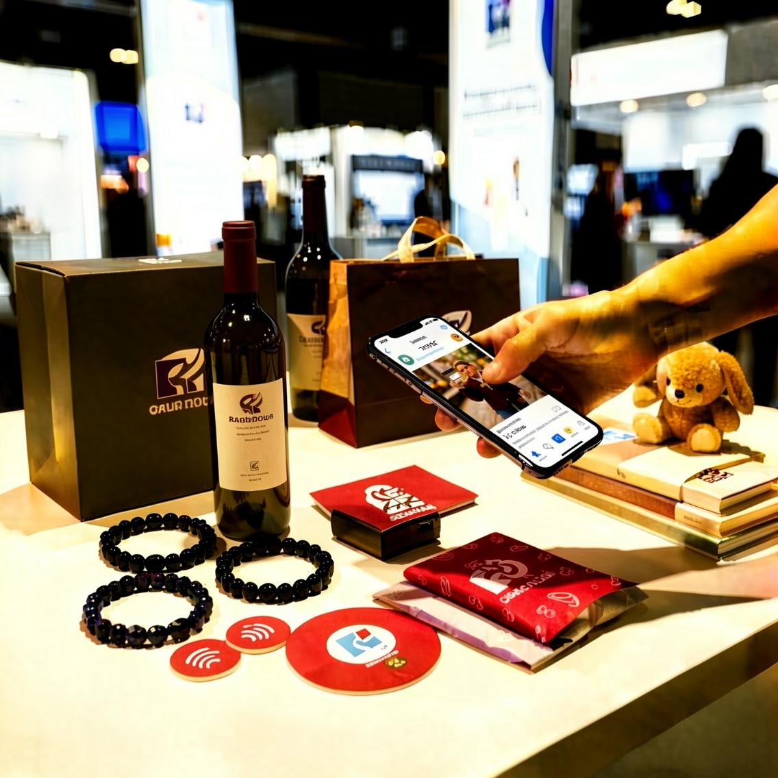 Trade show booth with NFC products